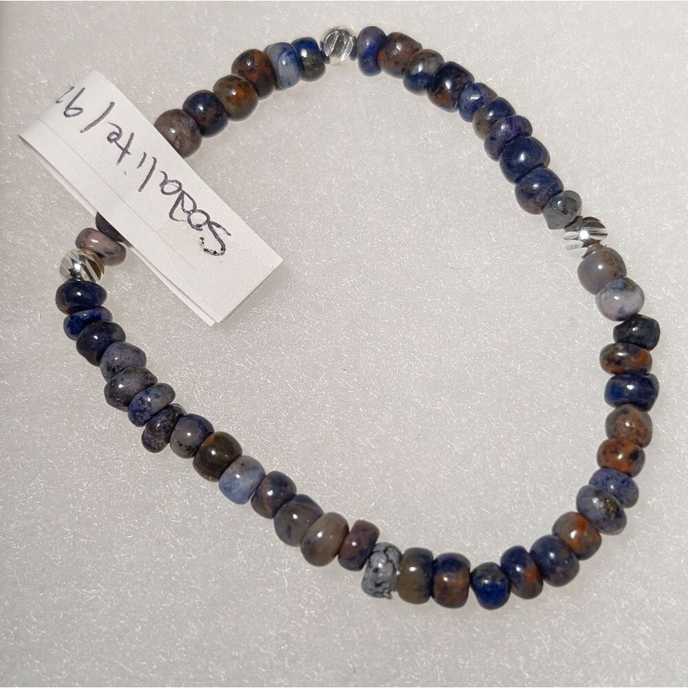 Handmade Sodalite And Sterling Silver Plated Bead Stretch Bracelet